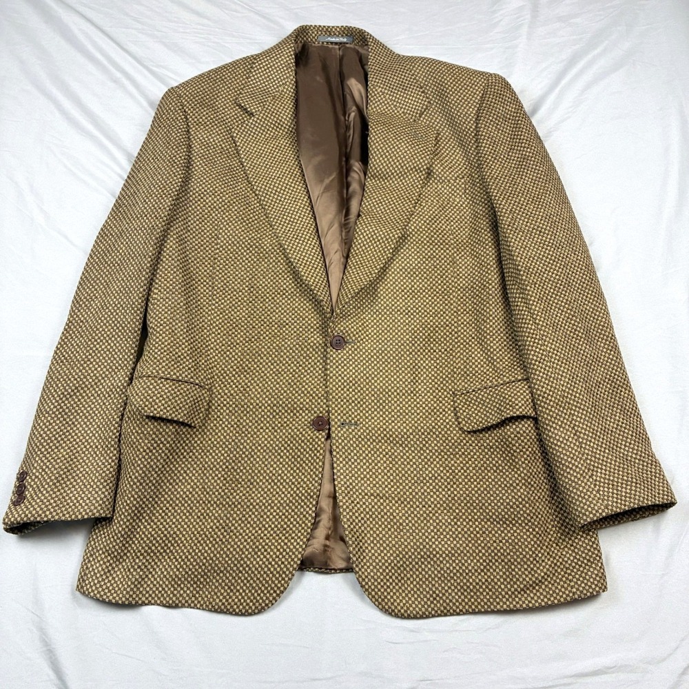 Zanella Sport Coat Brown Textured Check Weave Pattern 42R Italy Luxury Designer